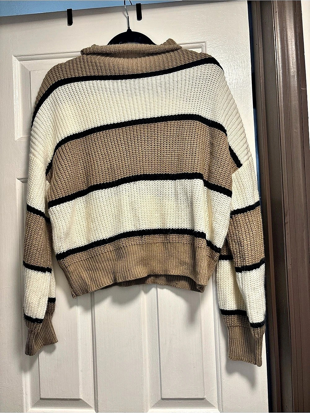 SHEIN Striped Crewneck Sweater Brown & Cream Medium Like New